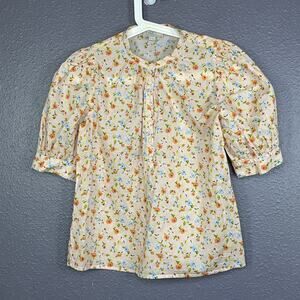 LOFT Floral Blouse - Light Beige with Multicolor Design